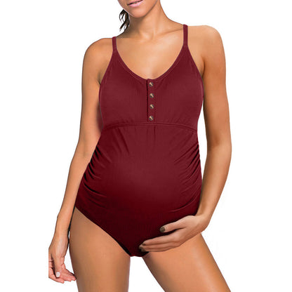 Maternity women's swimsuit – Stretch fit – Button detail – Breathable outfit
