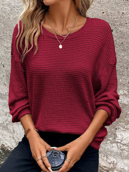 Women’s Relaxed Knit Sweater | Ribbed Long Sleeve Round Neck
