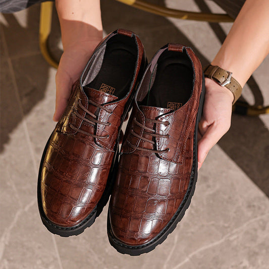 Men's dress shoes – Textured crocodile pattern leather – Laces – Elegant formal style