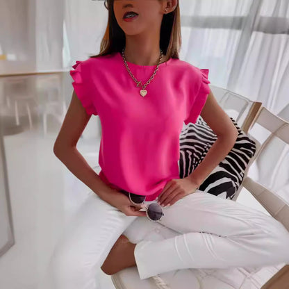 Women's blouse – Relaxed fit – Ruffled sleeves – Breathable fabric – Round neck