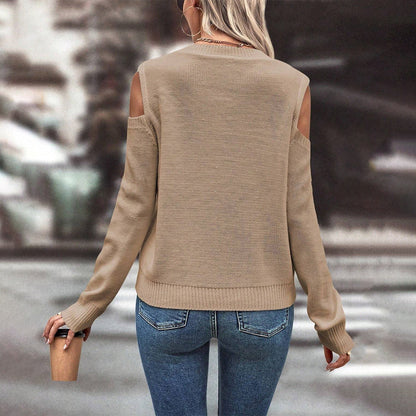 Pull Femme – Maille Douce – Coupe Ample – Épaule Dénudée – Tricot Texturé