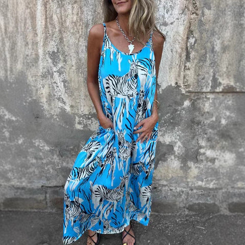 Women's long dress – Loose fit – Natural fibers – Adjustable straps – Pockets