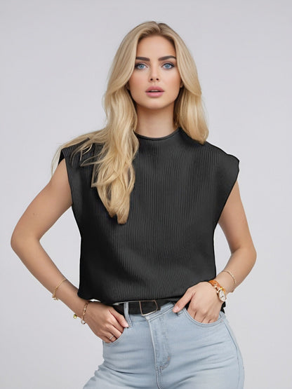 Débardeur Col Roulé Femme – Coupe Ample – Tricot Doux – Texture Côtelée