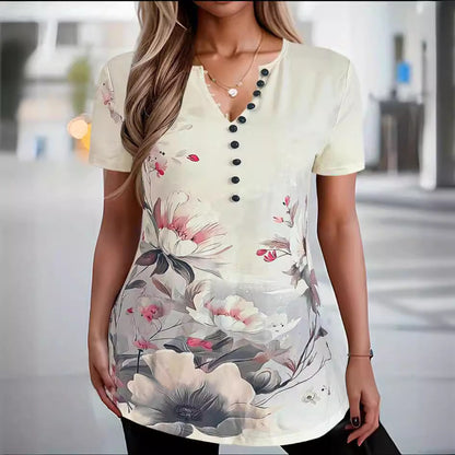 Women's short-sleeve shirt – Relaxed fit – Buttoned – Abstract pattern