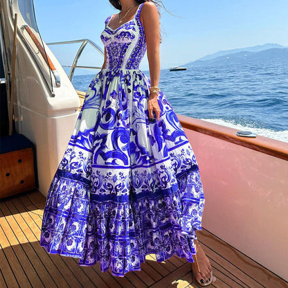 Dress long for women – Fabric Breathable – Cut Fluid – Skirt Ruffles – Print Elegant
