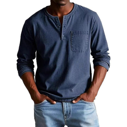 T-shirt men's long sleeves – Slim fit – Breathable fabric – Buttoned collar with pocket