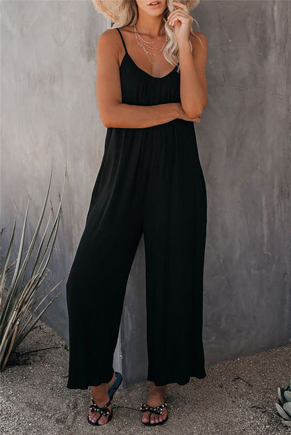 Women's jumpsuit – Relaxed fit – Thin straps – Breathable fabric – Long – Pockets