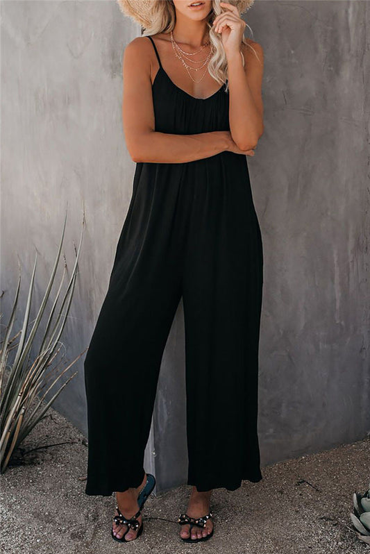 Women's jumpsuit – Relaxed fit – Thin straps – Breathable fabric – Long – Pockets