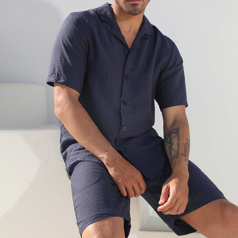 Men's Casual Set – Breathable Fabric – Short Sleeve Shirt and Loose Shorts
