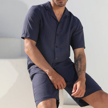 Men's Casual Set – Breathable Fabric – Short Sleeve Shirt and Loose Shorts