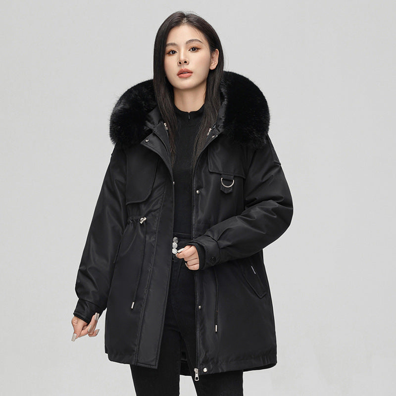 Women's Parka Coat – Oversized Cut – Faux Fur Hood – Adjustable Waist