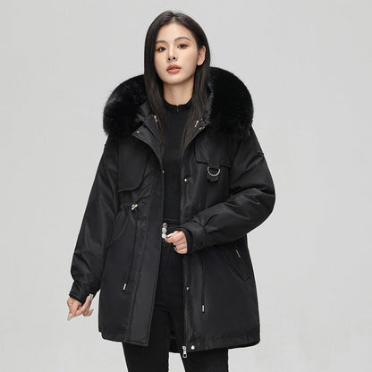 Women's Parka Coat – Oversized Cut – Faux Fur Hood – Adjustable Waist