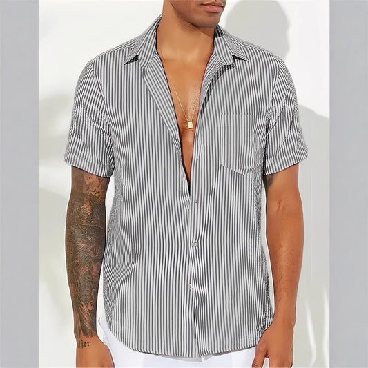 Men's striped shirt – Relaxed fit – Short sleeves – Breathable fabric