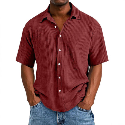 Men's short-sleeve shirt – Relaxed fit – Crinkled fabric – Full button fastening