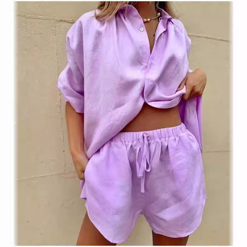 Women's Set Shirt and Shorts – Oversized Cut – Natural Fibers – Casual Style