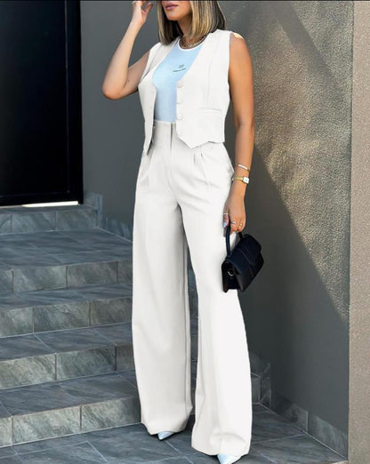 Women's Set Vest and Pants – Tailored Cut – High Waist – Wide Leg