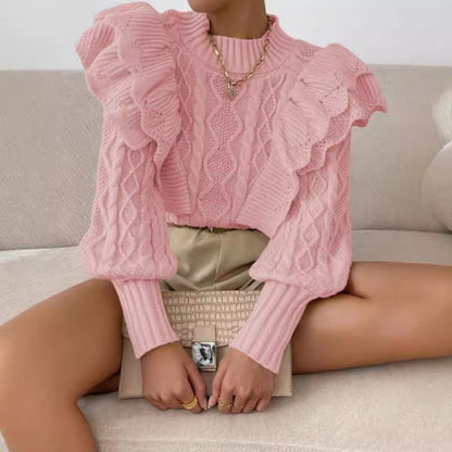 Pull femme – Coupe courte – Manches longues – Épaules à volants