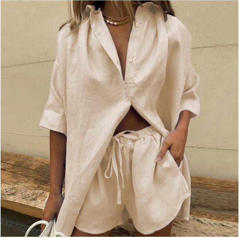 Women's Set Shirt and Shorts – Oversized Cut – Natural Fibers – Casual Style