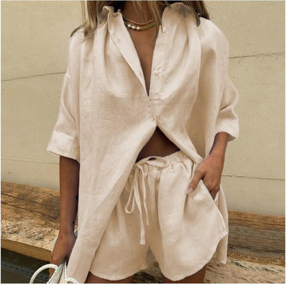 Women's Set Shirt and Shorts – Oversized Cut – Natural Fibers – Casual Style