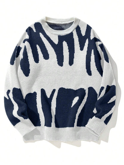 Pull femme – Maille douce – Coupe ample – Motif jacquard – Col rond côtelé – Manches longues