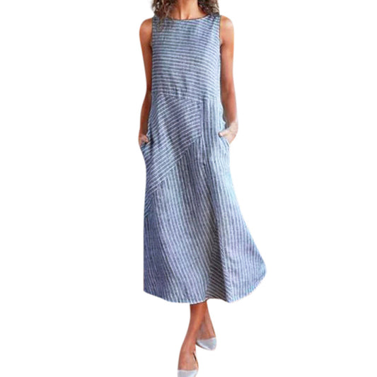 Sleeveless A-line dress for women - Modern geometric pattern