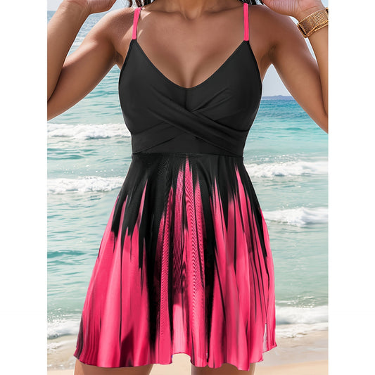 Women's swim dress – Flared cut – Wrap design – Adjustable straps