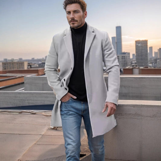 Manteau homme en laine – Coupe classique – Longueur mi-cuisse – Col à revers – Boutonnage devant