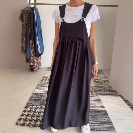 Robe longue femme – Lin coton – Coupe ample – Bretelles à boucle