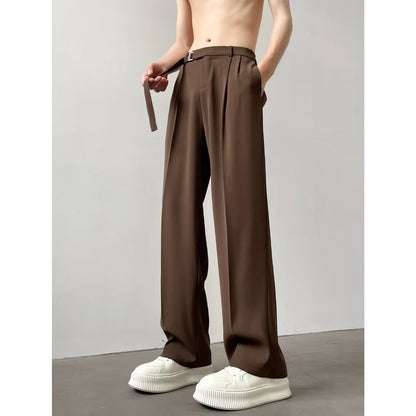 Men's straight pants – Relaxed fit – Breathable fabric – Belted waist – Pockets