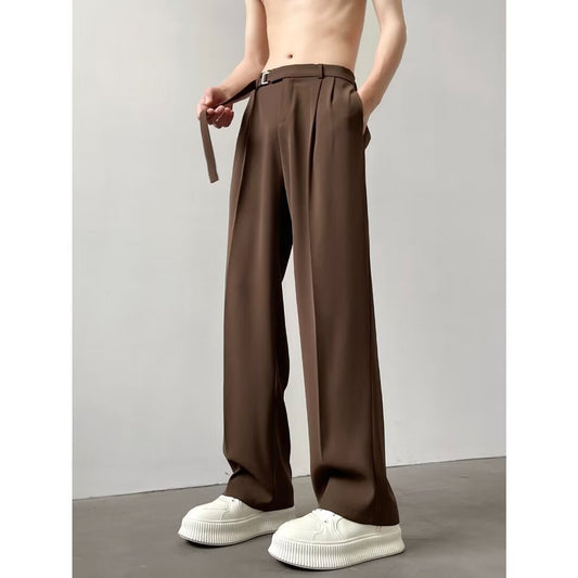 Men's straight pants – Relaxed fit – Breathable fabric – Belted waist – Pockets