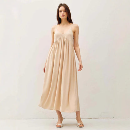 Robe longue femme – Coupe fluide – Bretelles fines – Décolleté en V