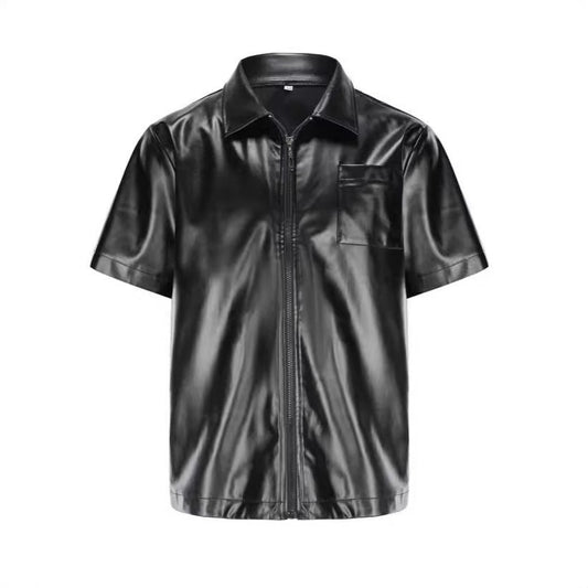 Men's Shirt Jacket – Smooth Faux Leather – Straight Cut – Zipped Closure