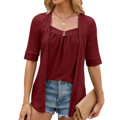 Women's open shirt – Soft knit – Relaxed fit – 3/4 sleeves – Square neckline