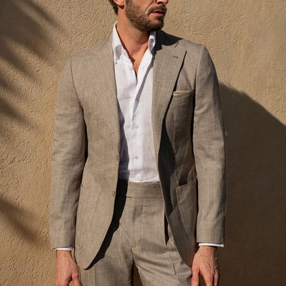 Suit set for men – Slim fit – Breathable fabric – Notched lapel – Business casual style