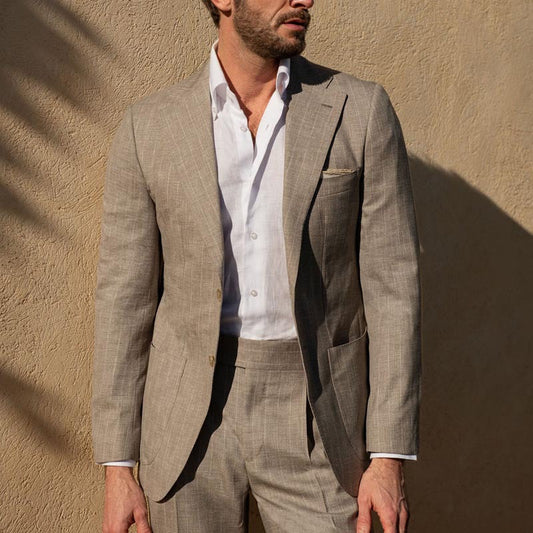 Suit set for men – Slim fit – Breathable fabric – Notched lapel – Business casual style