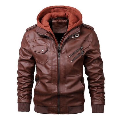 Veste homme slim – effet cuir – capuche intégrée – zips décoratifs – épaulettes