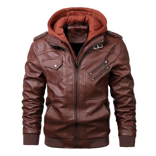 Veste homme slim – effet cuir – capuche intégrée – zips décoratifs – épaulettes