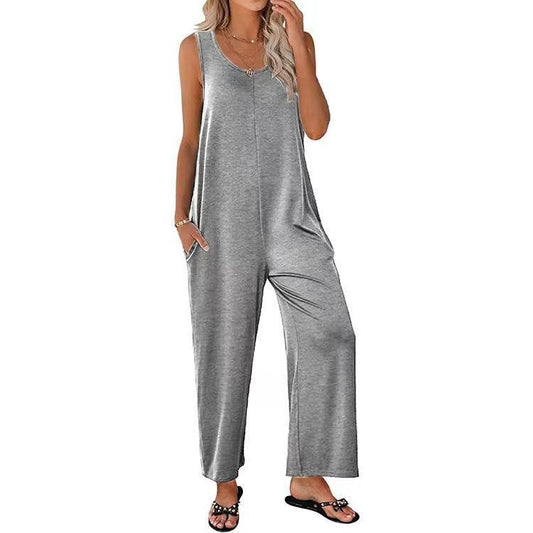 Women's jumpsuit – Wide loose flowing cut – Sleeveless – Soft and breathable fabric