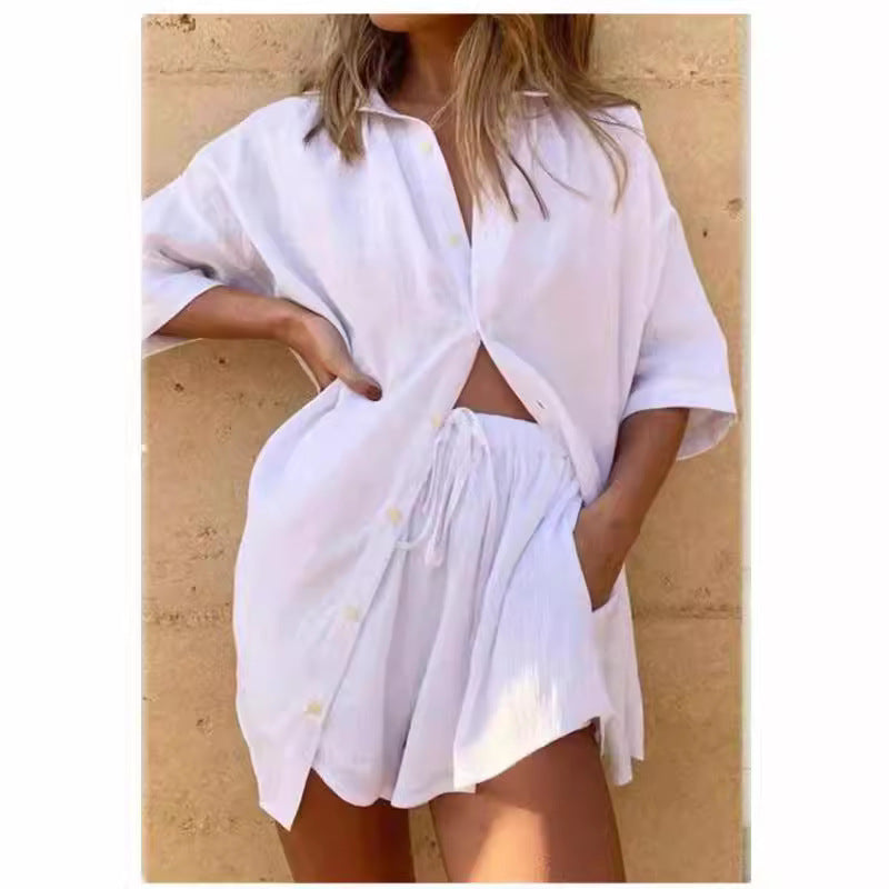 Women's Set Shirt and Shorts – Oversized Cut – Natural Fibers – Casual Style