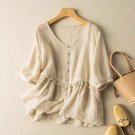 Puff-Sleeve Peplum Blouse for Women – Breathable & Flattering