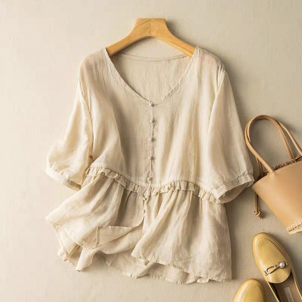 Puff-Sleeve Peplum Blouse for Women – Breathable & Flattering