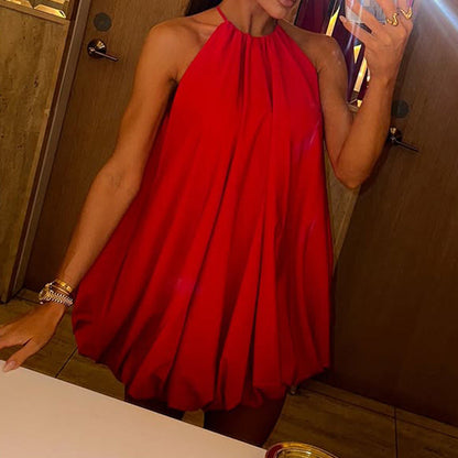Robe mini femme – Coupe évasée fluide – Décolleté dos nu plissé – Voile léger