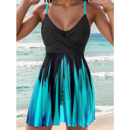 Women's swim dress – Flared cut – Wrap design – Adjustable straps