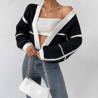 Gilet Femme – Maille Douce – Coupe Courte – Manches Bouffantes – Décolleté V
