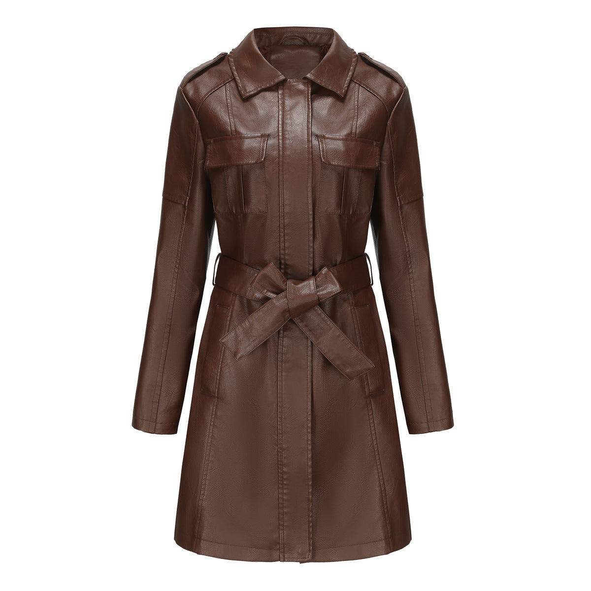 Veste mi-longue femme – Coupe structurée – Col pointu – Épaulette à boutons – Poches multiples