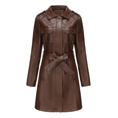 Veste mi-longue femme – Coupe structurée – Col pointu – Épaulette à boutons – Poches multiples