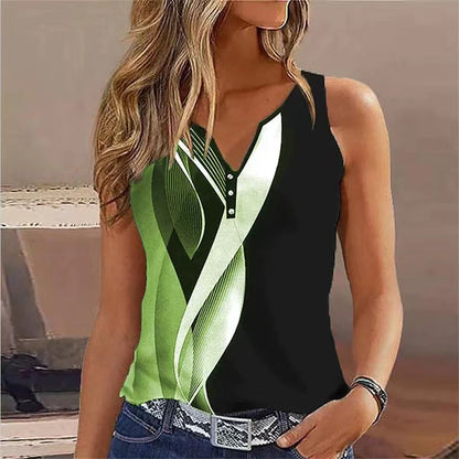 Women's sleeveless top – V Neck – Flowy cut – Decorative buttons – Breathable fabric