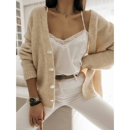 Women's sweatshirt jacket – Oversized cut – Wool – V-neck – Button closure