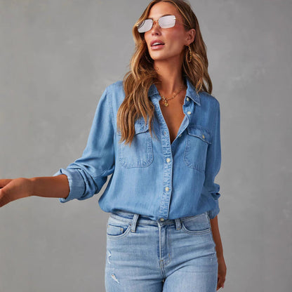 Chemise femme – Coupe décontractée – Tissu respirant – Manches longues – Poches poitrine