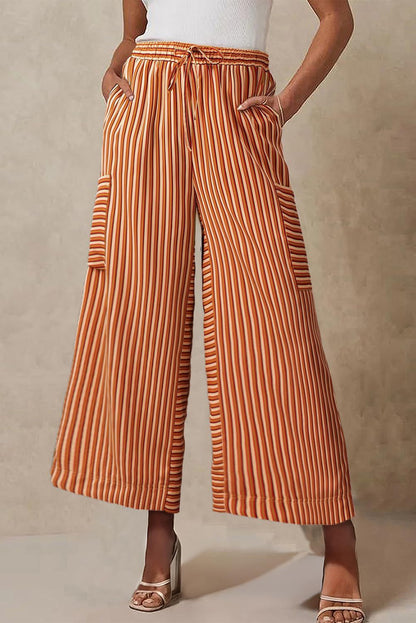 Wide women's pants – Relaxed fit – Breathable fabric – Vertical stripes